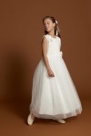 girls maxi dress, communion dress, flower girl dress, cream white gown, floral applique dress, irish communion wear, tulle dress, zoya fashion