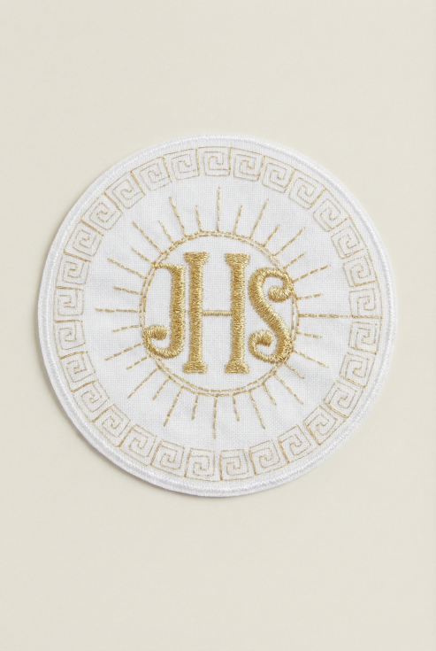 IHS patch, communion emblem, gold host appliqué, first holy communion, dress decoration, irish communion, 8cm patch, embroidery