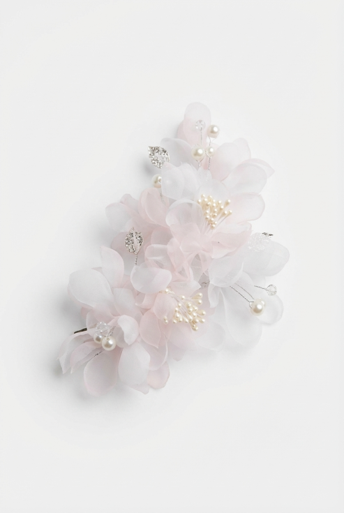 pink floral hair clip, girls communion hair accessories, flower girl headpiece, chiffon flower clip, kids wedding hair accessories, luxury hair clip