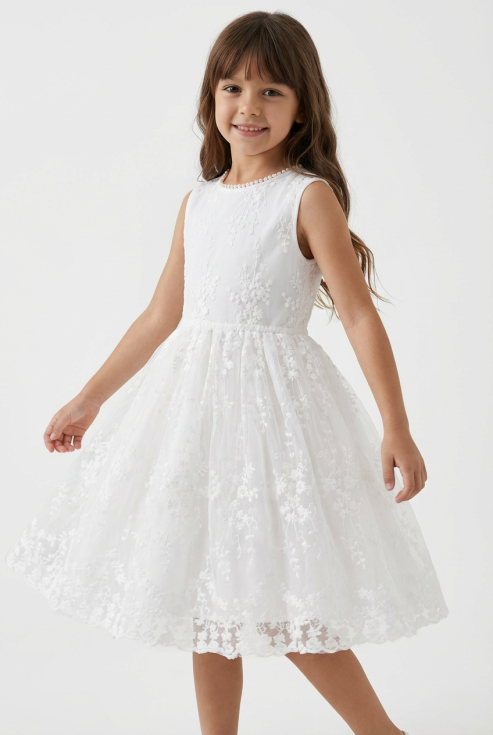 white communion dress, girls embroidered dress, flower girl dress, confirmation dress, elegant girls dress, wedding guest dress kids, tess dress