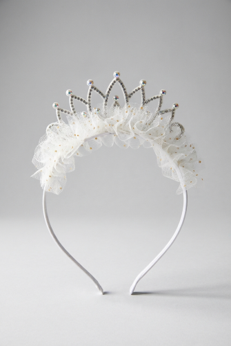 Gold Tulle Crown Headband for Girls - Champagne Princess Hair Accessory for Weddings, Birthdays & Special Occasions