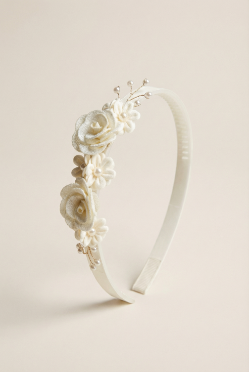 cream floral headband, girls communion hair accessory, flower girl headband, wedding hair accessories for kids, off-white headband girls