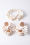 baby christening socks, beige baby headband, infant occasion wear, non-pressure headband, baby lace socks, irish christening accessories, baby wedding outfit