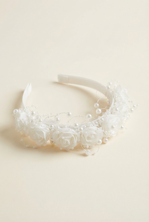 Hair band for kids white with pearls - zoyadresses.co.uk