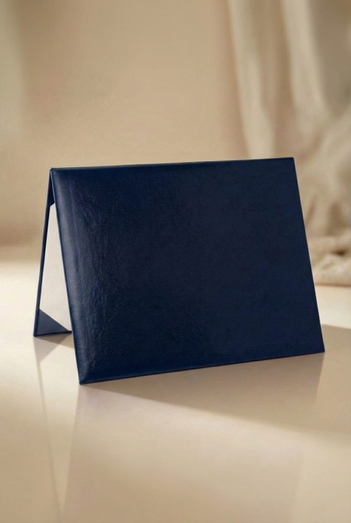 Navy blue diploma cover with gold embossed border