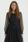 black tulle dress detail, Holly long sleeve, cotton lining, tulle sash waist