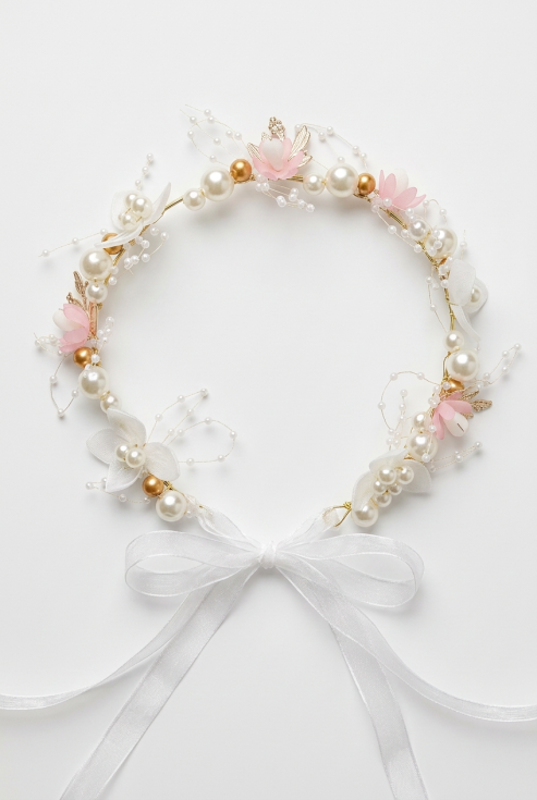 girls hair band pink flowers pearls, communion hair band, kids hair accessory, flower girl hair zoyadresses