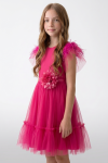 Detachable flower satin sash detail on girls occasion dress