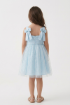 Light blue girls party dress side profile with flared tulle skirt