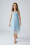 Suzi dress asymmetric handkerchief hem detail, light blue