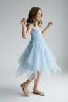 Suzi light blue dress styled with party shoes, girls party look