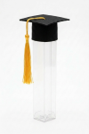 Single clear graduation cap tube, assembled and standing upright