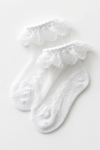 Close-up of the lace-trimmed frill cuff on white girls' socks