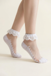 Flat lay detail of white frilled lace-cuff girls' socks