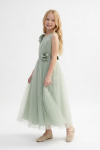 Bella girls sage green floor-length party dress, ages 6-13, front view, ZOYA Dresses UK