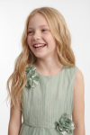 Bella sage green maxi dress, back view, concealed zip fastening
