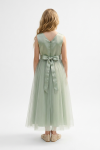 Bella dress fabric close-up, sage green lined polyester viscose