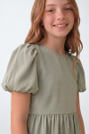 Sia dress puff sleeve close-up, sage green