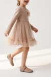 Iga beige dress – tulle skirt with frill at the hem, in motion