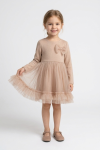 Iga girls' beige party dress – flared tulle skirt with frill, front view