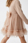 Iga beige party dress – tulle sash bow at the back and frilled hem of the tulle skirt, side view