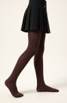 Girls' chocolate brown tights – on a model mid-step, side view