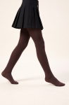 Girls' chocolate brown opaque tights – full length in a wide step, profile view