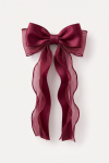 Girls' burgundy satin and organza bow hair clip – front view on a white background