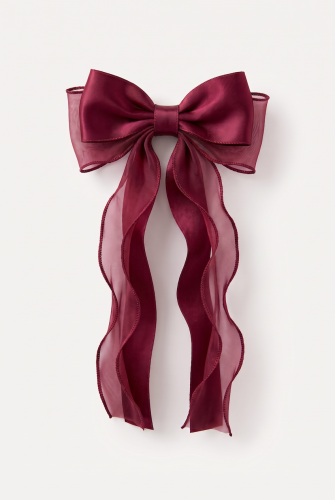 Girls' Burgundy Satin and Organza Bow Hair Clip