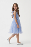Rina light cornflower blue tulle dress with a bow on the strap – full-length side view