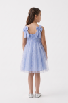 Rina cornflower blue party dress – back with two bows on the straps and a concealed zip, full-length back view