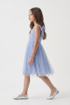 Rina light cornflower blue dress – gathered top and flared tulle skirt, full-length profile