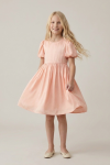 Sia girls' pink dress with puff sleeves – full-length front view