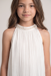 Rozalia white dress – close-up of the halter collar with pearls and beads