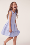 Harper girls' light blue dress in motion – two-layer skirt, side view