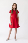 Rumi girls' red dress with tulip sleeves – full-length front view