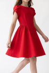 Rumi girls' red dress – curved seams and gathered sides of the skirt