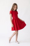 Rumi red party dress – skirt held out to the side, full length