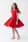Rumi red party dress – flared skirt twirling, full length