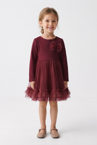 Iga Girls' Burgundy Tulle Ruffle Party Dress – Christmas and Weddings