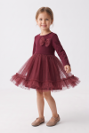 Iga girls' burgundy dress – flared tulle skirt with frill, front view