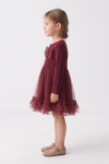 Iga burgundy dress – profile with bow at the chest and tulle frill at the hem