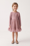 Iga dusty pink dress with long sleeves and bow at the side of the chest – front view