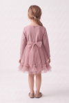 Iga dusty pink party dress – back view with zip and tulle sash tied in a big bow at the waist