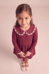 Estera girls' burgundy dress with lace collar – front view from above