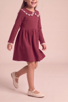 Estera burgundy dress – gathered skirt in motion, front view