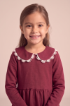 Estera burgundy dress – close-up of the rounded collar edged with white lace