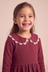 Estera girls' burgundy dress – top with white lace collar, front view