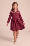 Estera burgundy dress with lace collar – full length in motion, front view