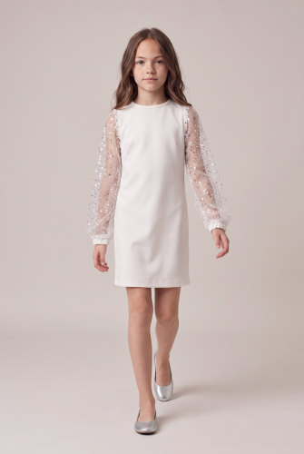 Vivienne Girls' White Sequin Tulle Sleeve Dress – First Holy Communion